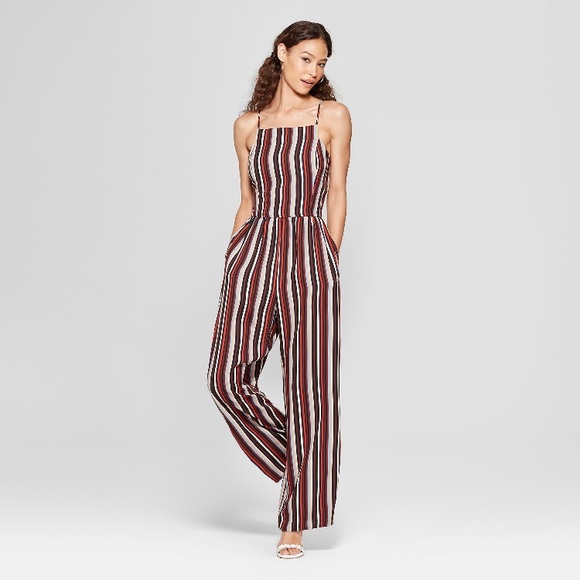 red and black striped jumpsuit